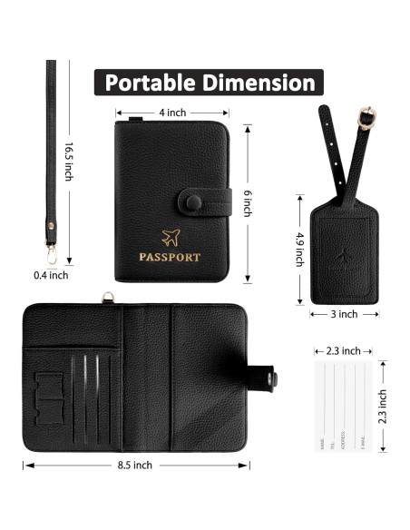 Funda de Pasaporte Boutilon de Cuero PU con Cordón y Etiqueta RFID