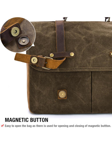 Bolsa Mensajera Impermeable NEWHEY 15.6" Cuero y Lona Café