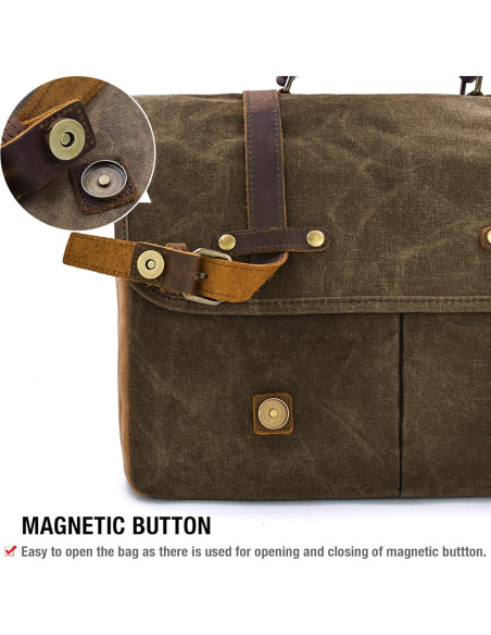 Bolsa Mensajera Impermeable NEWHEY 15.6" Cuero y Lona Café