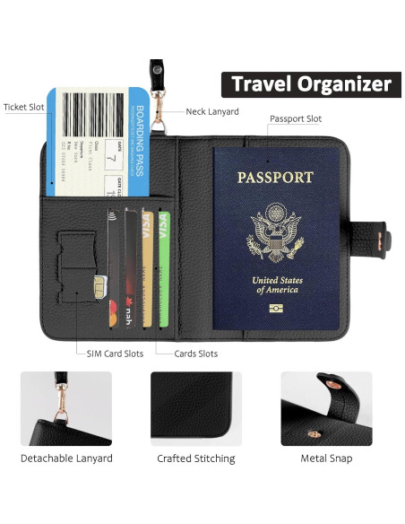 Funda de Pasaporte Boutilon de Cuero PU con Cordón y Etiqueta RFID