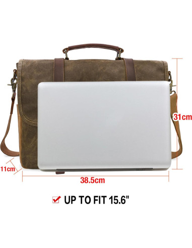 Bolsa Mensajera Impermeable NEWHEY 15.6" Cuero y Lona Café