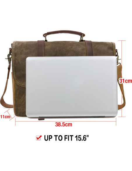 Bolsa Mensajera Impermeable NEWHEY 15.6" Cuero y Lona Café