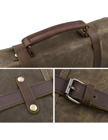 Bolsa Mensajera Impermeable NEWHEY 15.6" Cuero y Lona Café