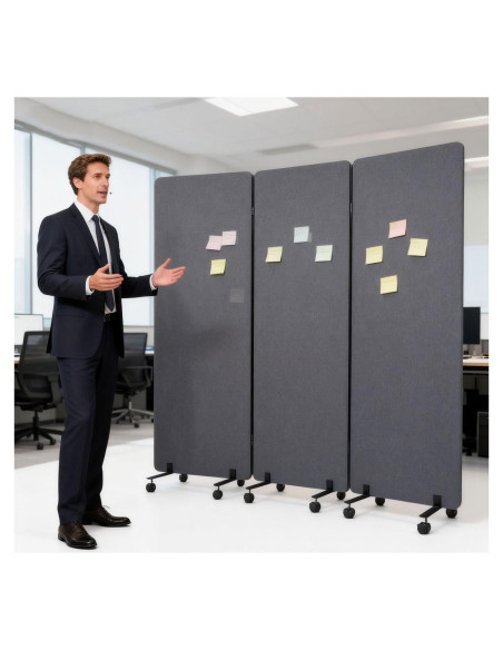 Divisor Acústico Portátil Maeklon 3 Paneles 185x167cm Gris