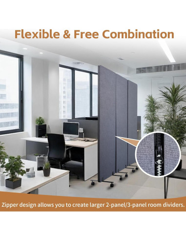 Divisor Acústico Portátil Maeklon 3 Paneles 185x167cm Gris