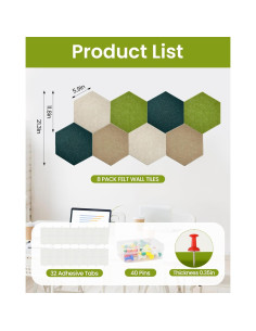 Paquete de 8 Paneles Acústicos Aipiahio Hexagonales Verdes 2