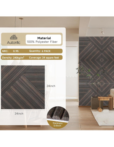 Paneles Acústicos Autoadhesivos 3D Nogal Rústico - Paquete de 6