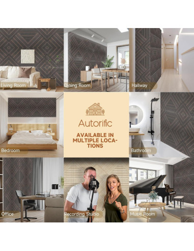 Paneles Acústicos Autoadhesivos 3D Nogal Rústico - Paquete de 6