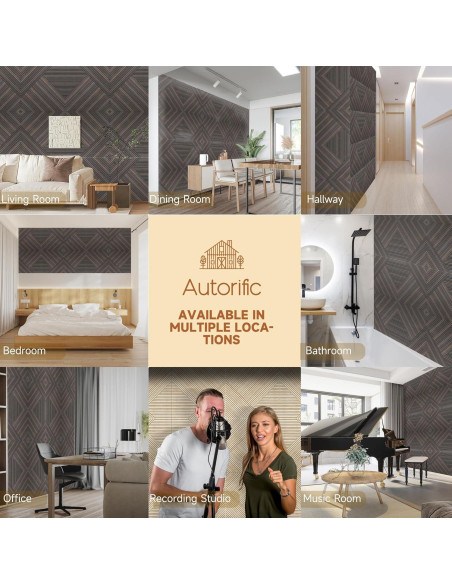 Paneles Acústicos Autoadhesivos 3D Nogal Rústico - Paquete de 6