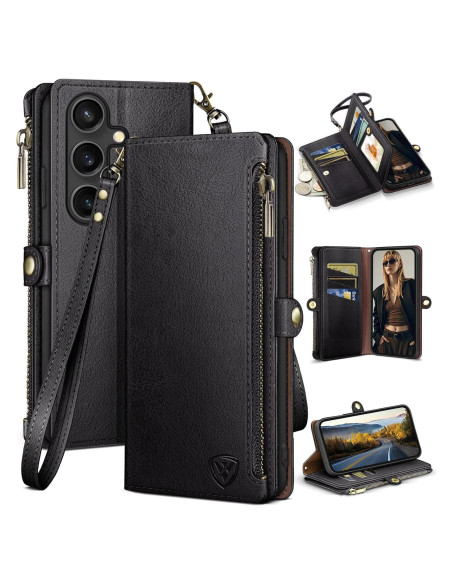 Funda de Billetera XcaseBar para Samsung Galaxy S25 Negra con Bloqueo RFID