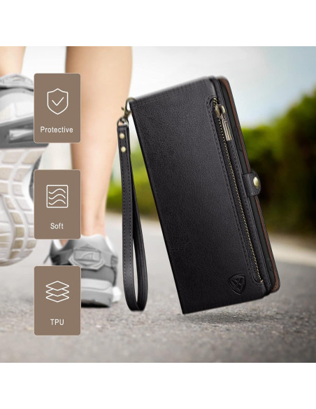Funda de Billetera XcaseBar para Samsung Galaxy S25 Negra con Bloqueo RFID