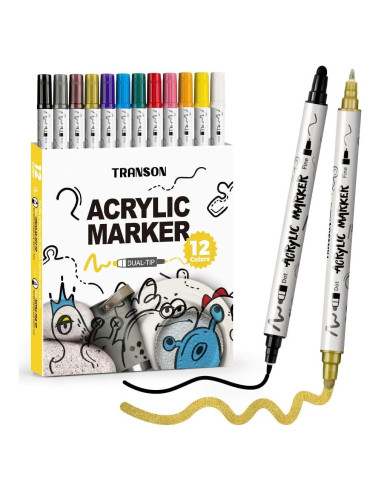 Set de Marcadores de Pintura Acrílica Transon 12 Colores Punta Dual