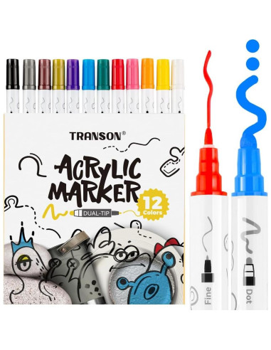 Set de Marcadores de Pintura Acrílica Transon 12 Colores Punta Dual