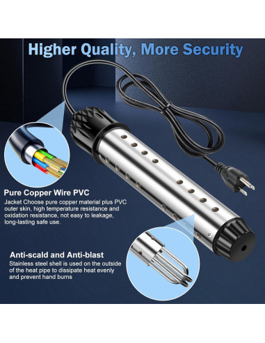 Calentador de Agua Inmersión FIVECUBS 2000W con Termómetro Digital