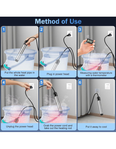 Calentador de Agua Inmersión FIVECUBS 2000W con Termómetro Digital