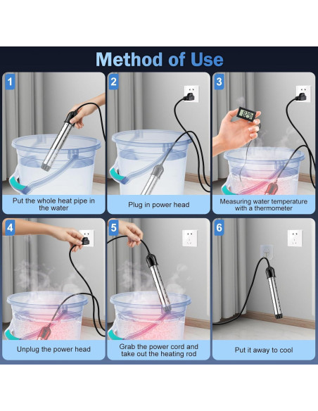 Calentador de Agua Inmersión FIVECUBS 2000W con Termómetro Digital