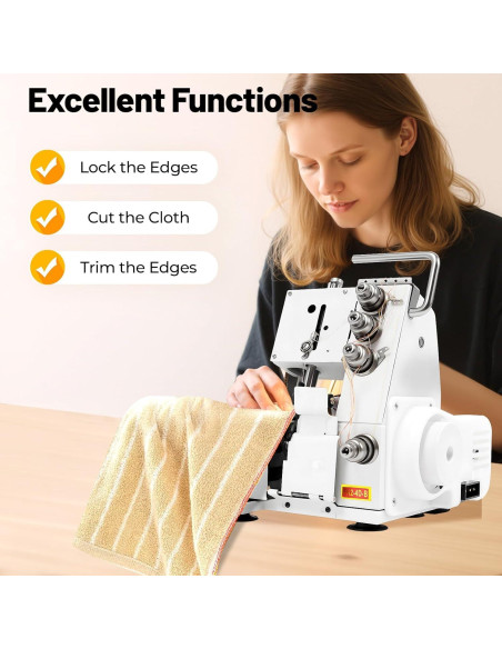 Máquina de Overlock Serger JAYGOVAN 4 Hilos 1200 PPM Luz LED