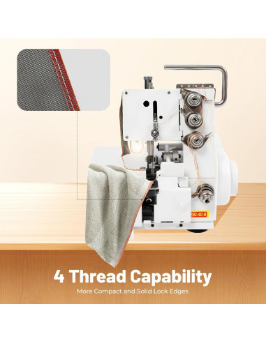 Máquina de Overlock Serger JAYGOVAN 4 Hilos 1200 PPM Luz LED