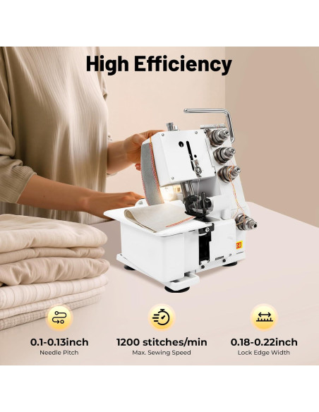 Máquina de Overlock Serger JAYGOVAN 4 Hilos 1200 PPM Luz LED