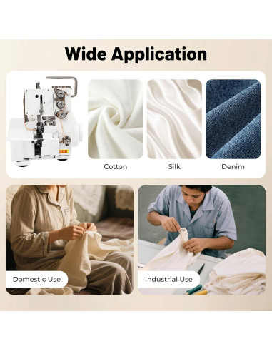Máquina de Overlock Serger JAYGOVAN 4 Hilos 1200 PPM Luz LED