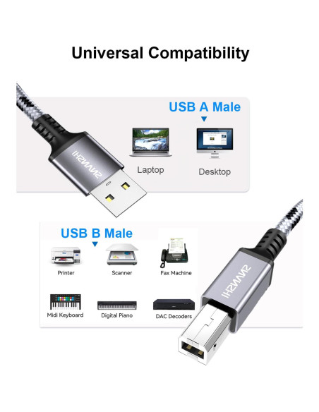 Cable de Impresora USB 2.0 SNANSHI 1.83m - A a B, Alta Velocidad