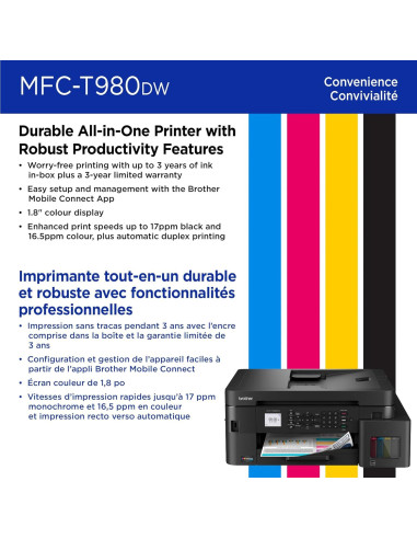 Impresora Multifuncional Brother MFC-T980DW a Color WiFi