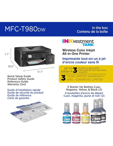 Impresora Multifuncional Brother MFC-T980DW a Color WiFi