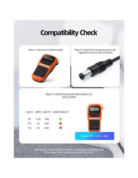 Adaptador de CA 9V 1.6A Dexpt para Brother P-Touch