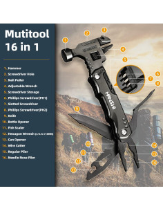 Multiherramienta HANSHI 16 en 1 con Llave Ajustable y Martillo 2