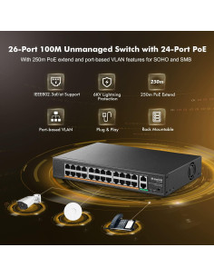 Interruptor PoE MokerLink 24 Puertos 400W No Gestionado 2