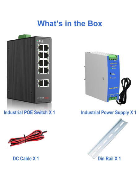 Conmutador POE Industrial 8 Puertos Gigabit Real HD 52V