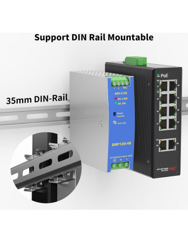 Conmutador POE Industrial 8 Puertos Gigabit Real HD 52V
