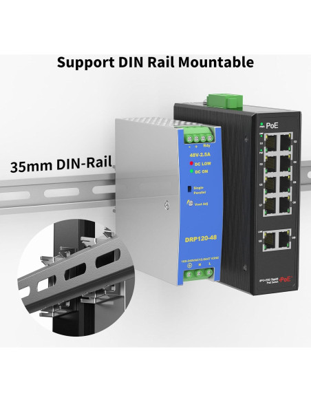 Conmutador POE Industrial 8 Puertos Gigabit Real HD 52V