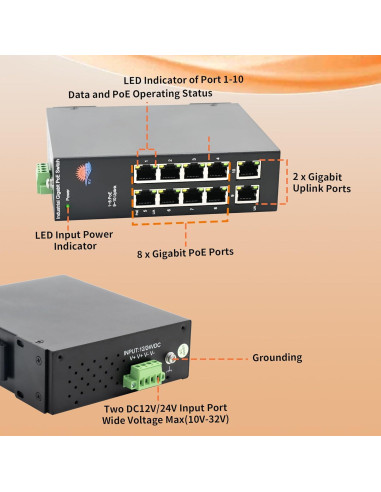 Conmutador PoE Solar Gigabit LIFEPOE 10 Puertos 30W 120W