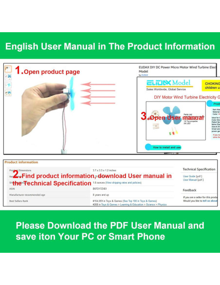 Generador de Turbina Eólica EUDAX Micro Motor 3V-12V