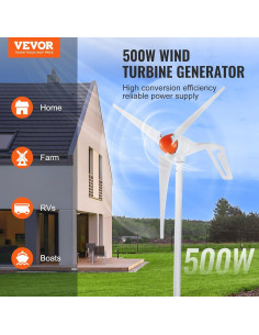 Generador Eólico VEVOR 500W 12V 3 Aspas Controlador MPPT 2