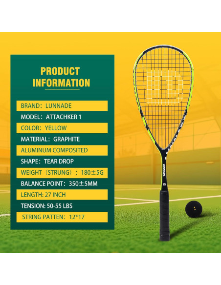 Raqueta de Squash LUNNADE SR01 Amarilla 27" Fibra de Carbono