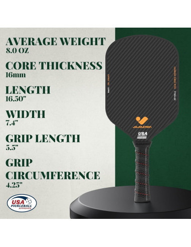Pala de Pickleball Jojolemon Shark 100 Fibra de Carbono 16mm