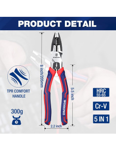 Alicates de Lineman WORKPRO 8" Multifuncionales de Acero 2