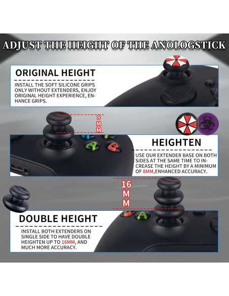 Extensor de Thumbstick PlayRealm x2 y Grip de Pulgar x4 para Xbox