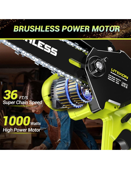 Mini Motosierra Eléctrica LITEKON 20V 1000W 6" Batería 4000mAh