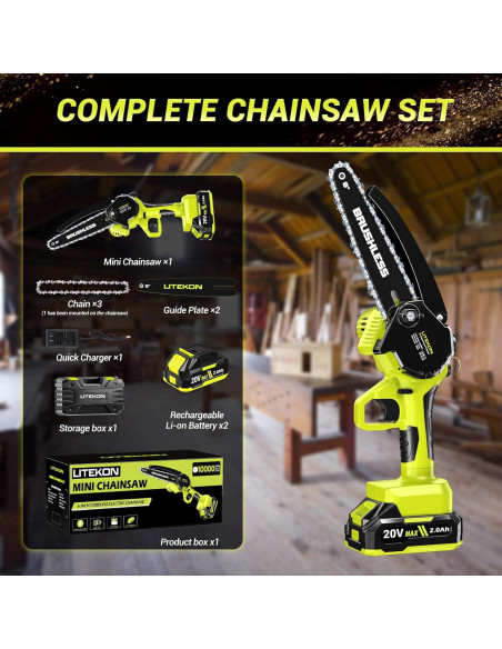 Mini Motosierra Eléctrica LITEKON 20V 1000W 6" Batería 4000mAh