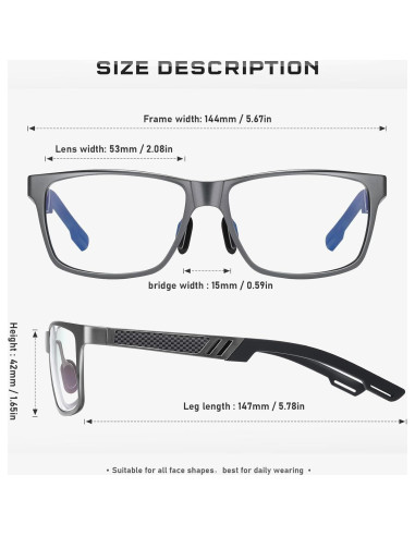Gafas de luz azul bloqueadoras metálicas A01 gris 2590