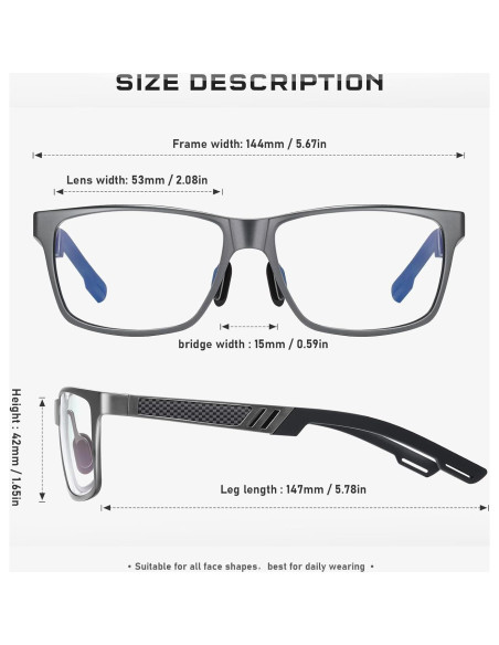 Gafas de luz azul bloqueadoras metálicas A01 gris 2590