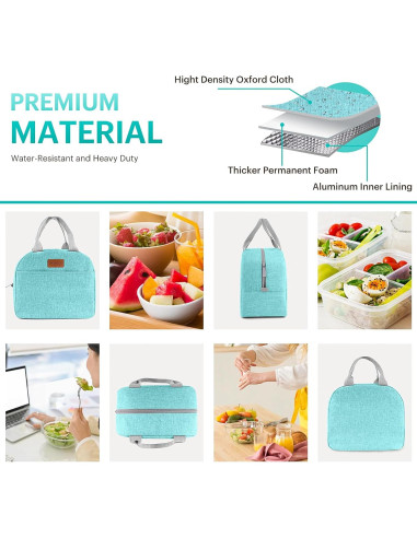 Bolsa de Almuerzo Aislada EASYFUN Verde Aqua 11L para Adultos