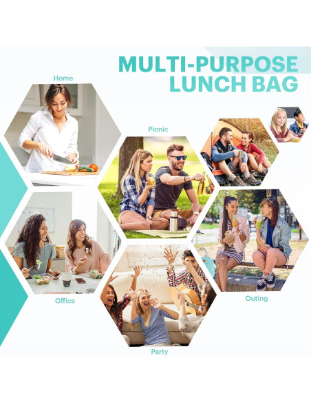 Bolsa de Almuerzo Aislada EASYFUN Verde Aqua 11L para Adultos