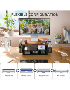 Soporte para Monitor de Madera Simple Trending con Cajón Marrón 2