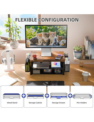 Soporte para Monitor de Madera Simple Trending con Cajón Marrón