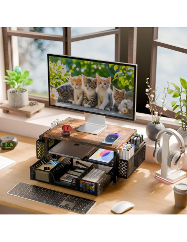 Soporte para Monitor de Madera Simple Trending con Cajón Marrón