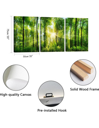 Arte de Pared del Bosque HLJ - 3 Paneles Lienzo 50x75 cm